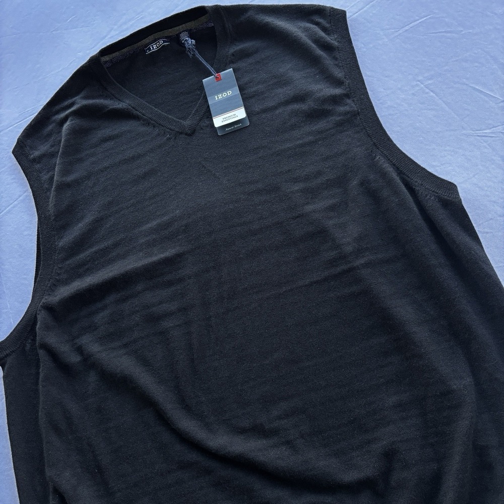Title: IZOD Men's 2XL Black Sweater Vest Premium Essentials Cotton Blend NWT